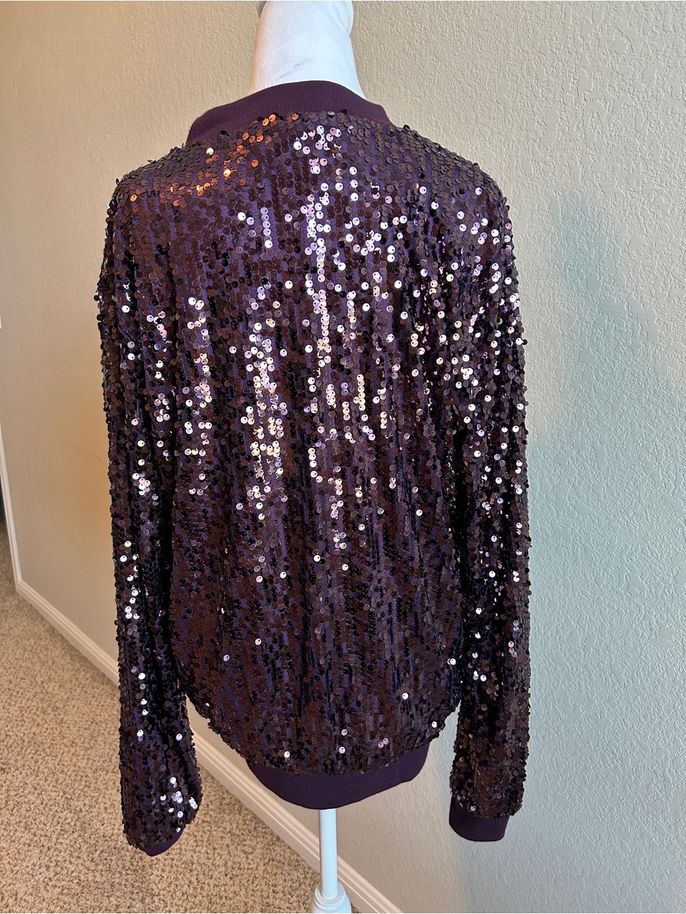 ANNA-KACI Sparkle & Shine Collection Purple Sequin Bomber Jacket Women’s Size XL - Picture 4 of 8